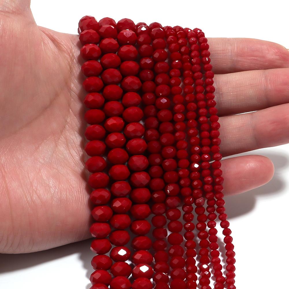 3 4 6 8mm Facetované Křišťálové Korálky Červené Rondelle Abakus Skleněné Volné Distanční Korálky Pro Výrobu Šperků DIY Náhrdelník Náramek Příslušenství