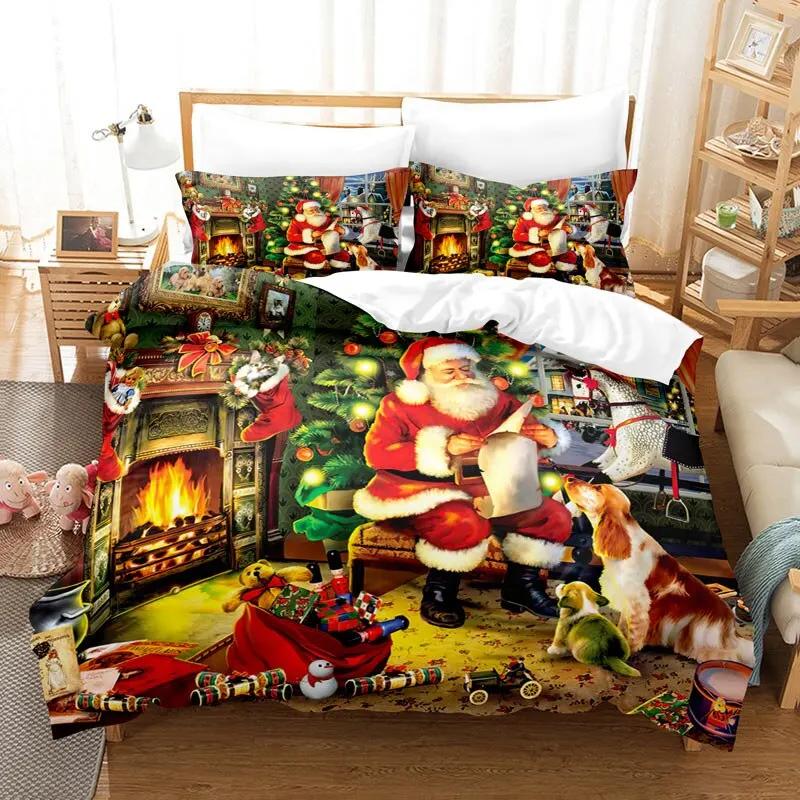Merry Chrismas Bedding Set Boys Girls Twin Queen Size Duvet Cover Pillowcase Bed Kids Adult Fashion Home Textileextile