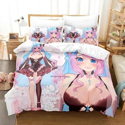 Anime Sexy Girls Silvervale Bedding Set Printed With Pillowcase Bed Duvet Cover Soft Queen King Size Bedclothes Home Boys Adult