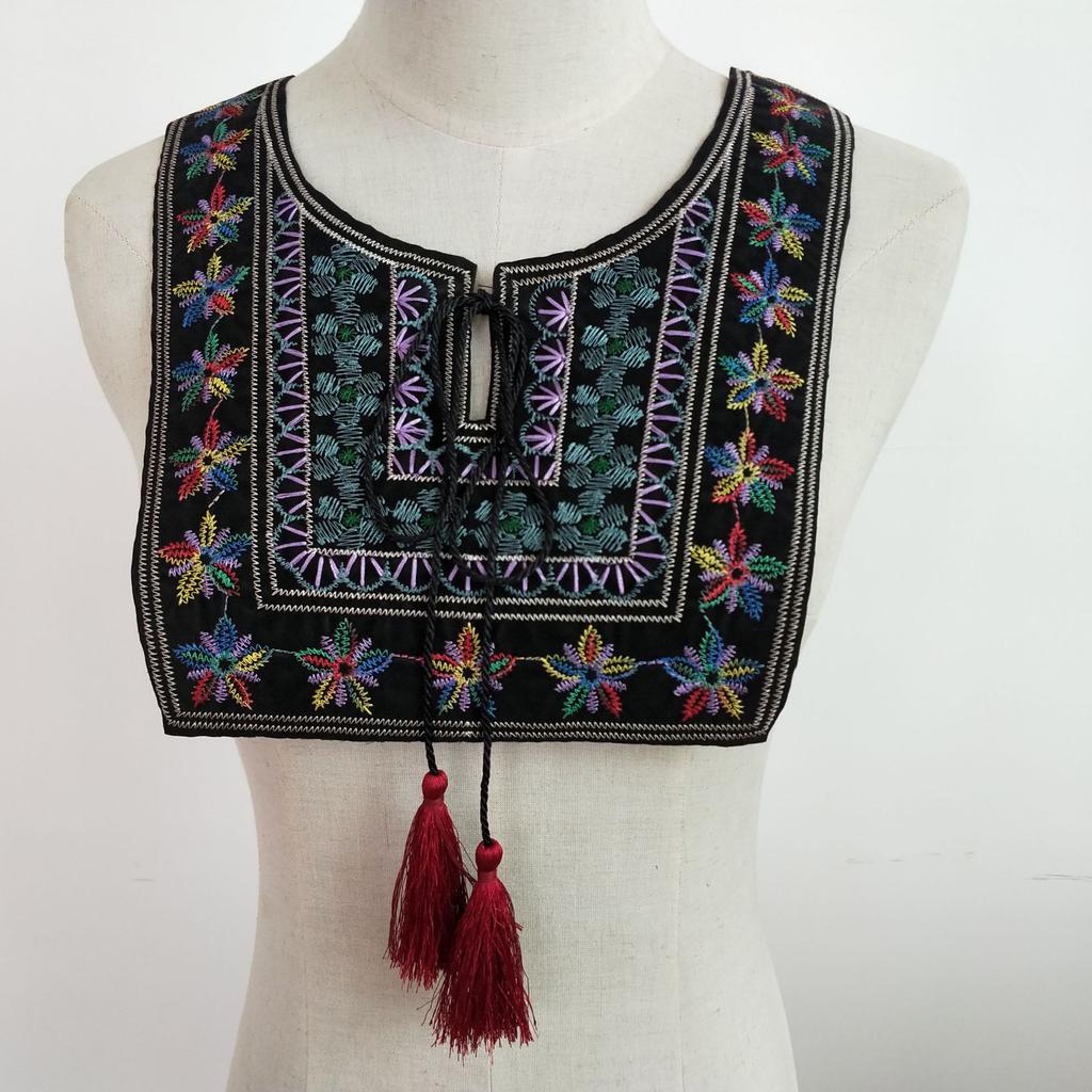 Embroidery Color Lace Collar Ethnic Style Diy Lace-Up Lace False Collar Dress Accessories