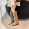 0000 New Retro British Style Fringed Knight Boots Women Thick Heel But Knee Long Tube Thin Pile Knight Boots Women