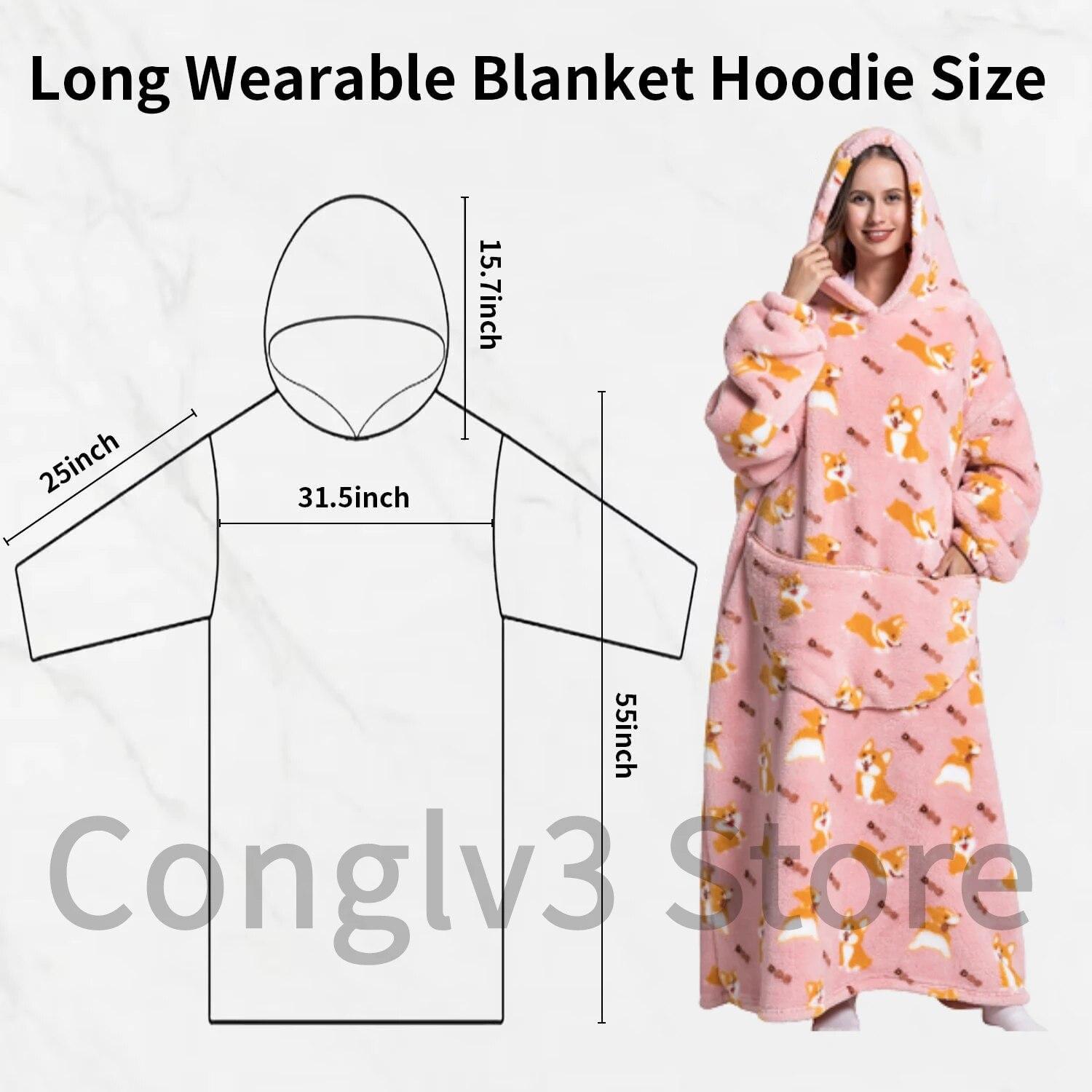 

2024 Супер длинное одеяло с капюшоном Фланелевое одеяло с рукавами Зимние вечерние толстовки Толстовка Пуловер Гигантское ТВ-одеяло Негабаритное одеяло с капюшоном Халат Clothes Length 140CM