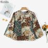 ZANZEA Women Ethnic Print Casual Round Neck 3/4 Sleeve Blouse
