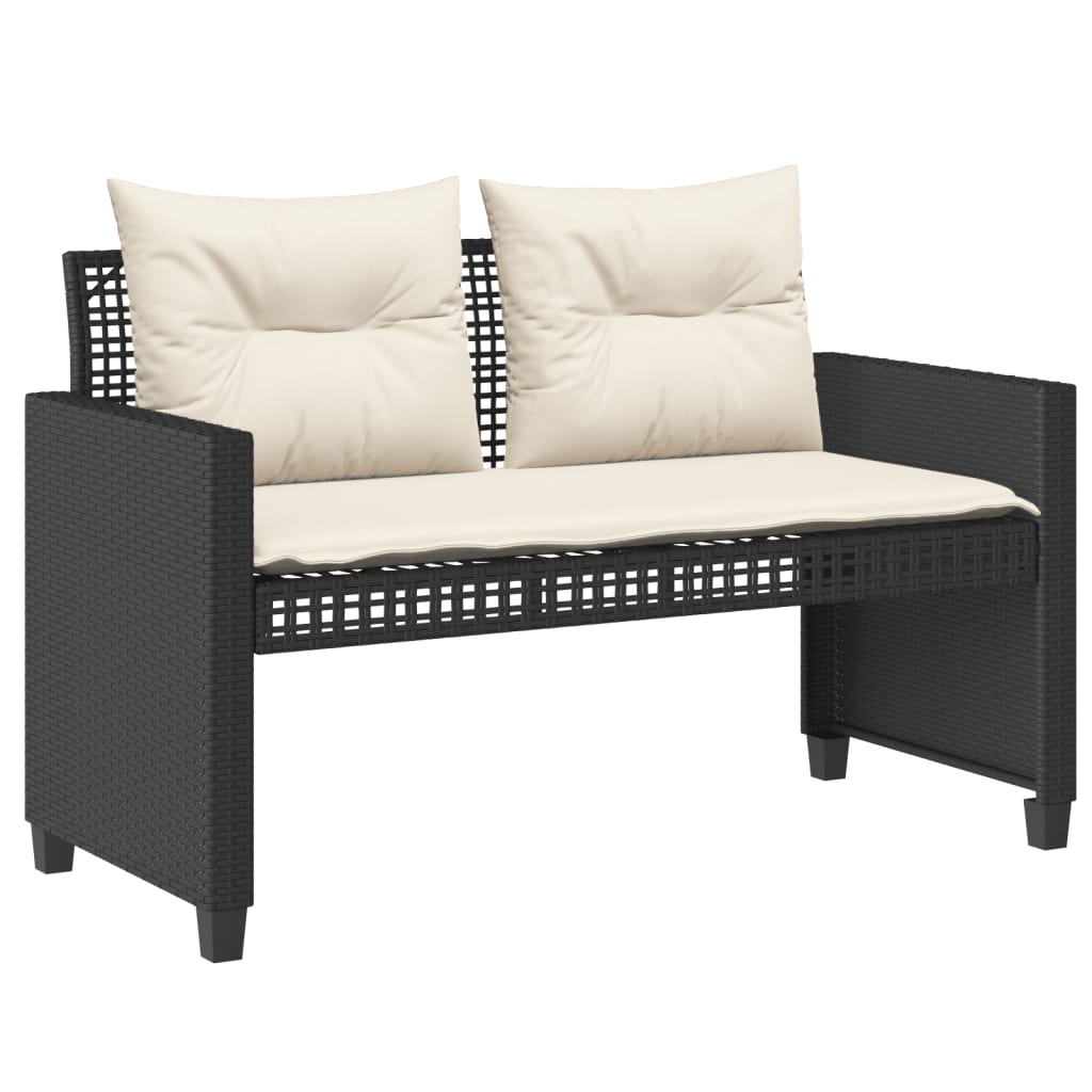 4 Piece Garden Sofa Set with Cushions Black Poly Rattan Glass Table