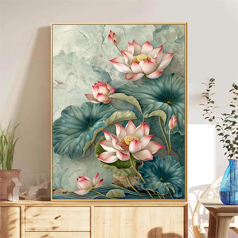 5d DIY Diamond Painting Cross Stitch Lotus Diamond Embroidery Mosaic Flowers Full Round Drill Home Decor