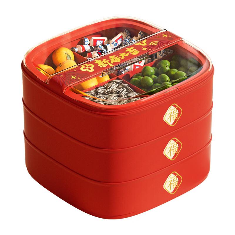 Праздничная трехъярусная коробка для закусок и конфет