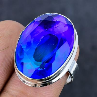 Anello Gioiello in Argento Sterling 925 Fatto a Mano con Topazio Blu di Londra Misura 8 I1G70