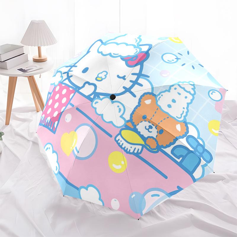 

1pc Hello Kitty Bath Time Adventure: Perfect Outdoor Umbrella with Automatic Opening & Closing, Foldable Design, Iron Frame - Ideal Gift for Fans, Tra