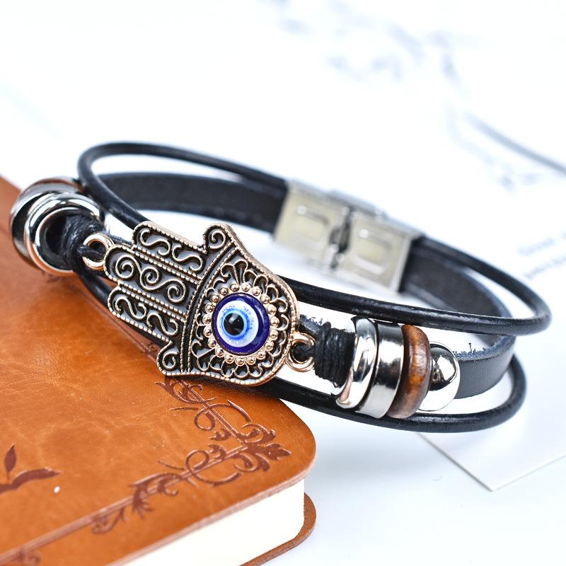 Fashion Palm Devil'S Eye Genuine Leather Bracelets For Women Men Jewelry Accessories Gift