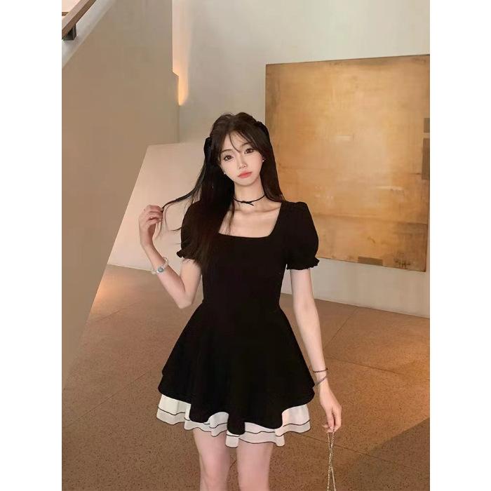 [Zipper + Lining] Matsumoto Shuangsang summer design slimming dress for women, elegant vintage little black skirt short