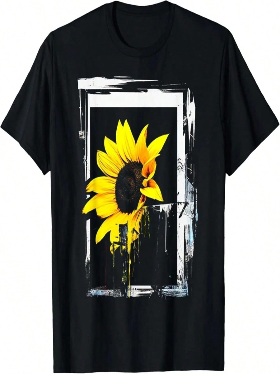 Sunflower Motif Artwork Nature Art Graphic Sunflower T-Shirt S