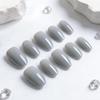Light Gray Glossy False Nails - Short Oval Plain, 32 High-Quality Removable Pieces