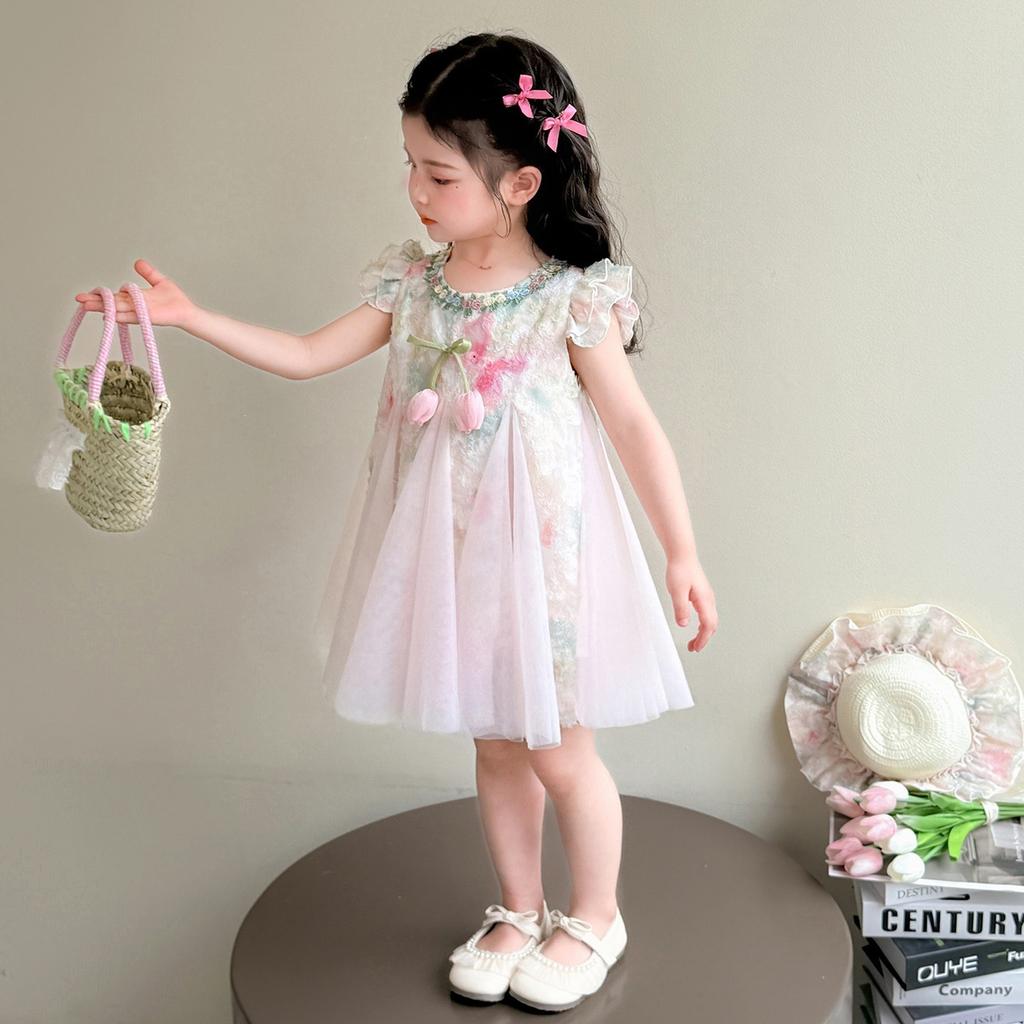 Girls Summer Floral Tulle Dress Sweet Princess for Toddlers