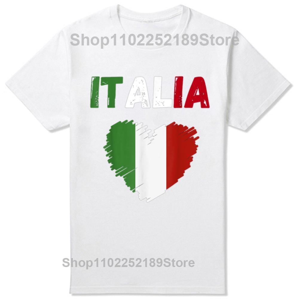 Funny Italy Flag T Shirts Summer Graphic Cotton Streetwear Short Sleeve Heart Italian Flag Birthday Gifts T-shirt Mens Clothes