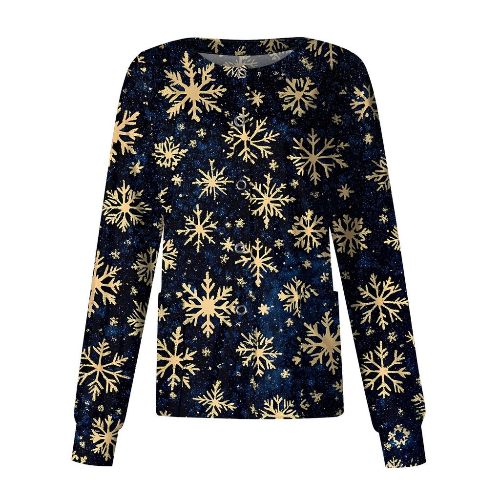 Dame fritidsjakke med langermet enkelt-breasted juletrykt beskyttelsesklær cardigan topp