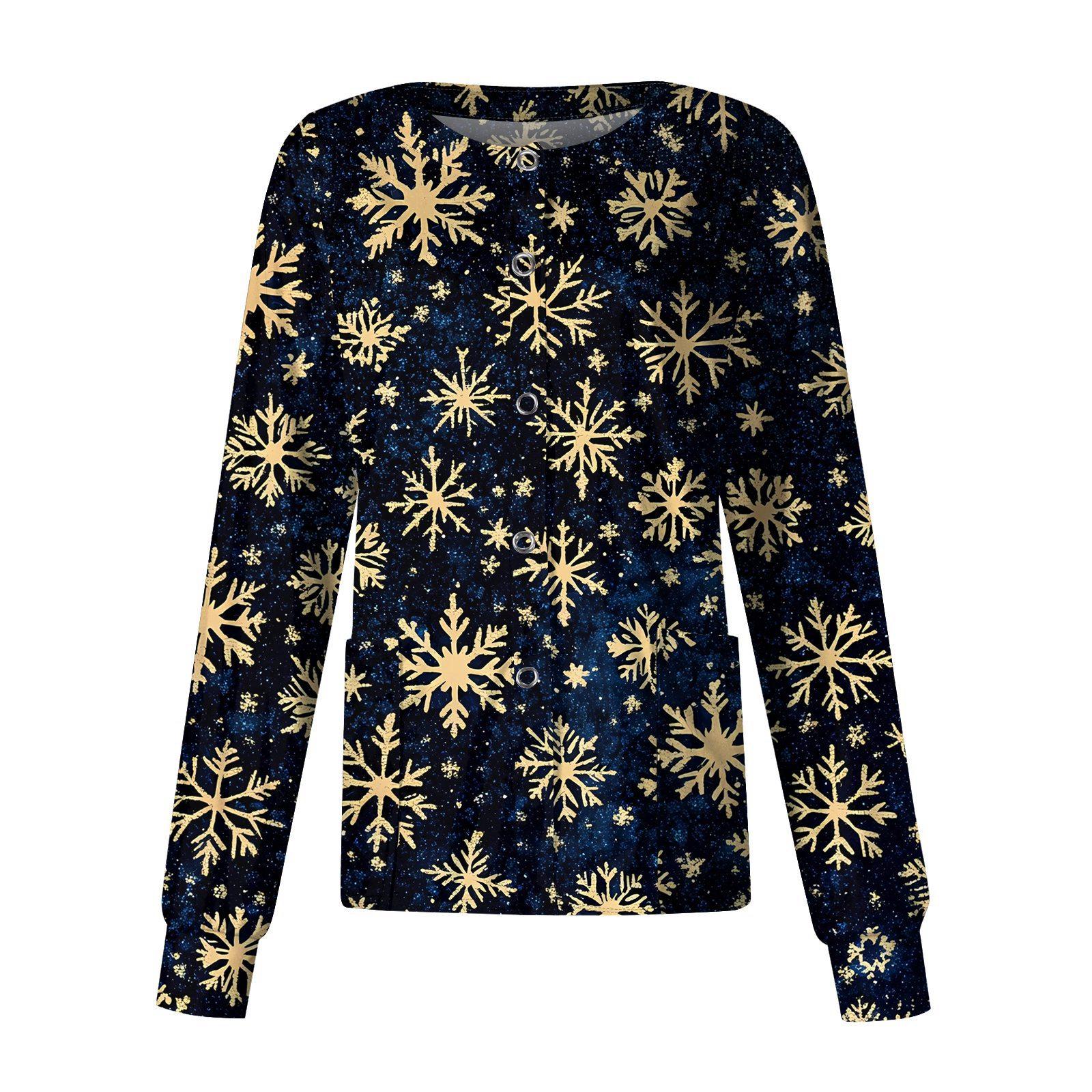 

Женский повседневный однобортный однобортный защитная одежда с рождественским принтом и длинными рукавами, кардиган, топ L тёмно-синий