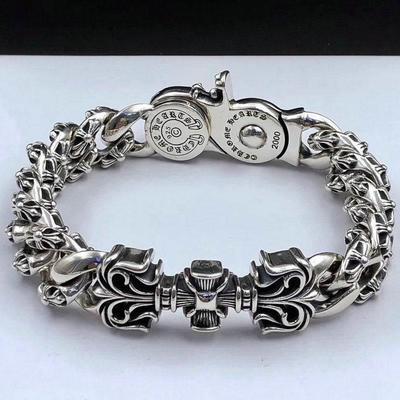 S925 Sterling Zilver Retro Kruis Wijnstok Bloem Ronde Gesp Armband Modieuze Heren Koppel Armband 2026