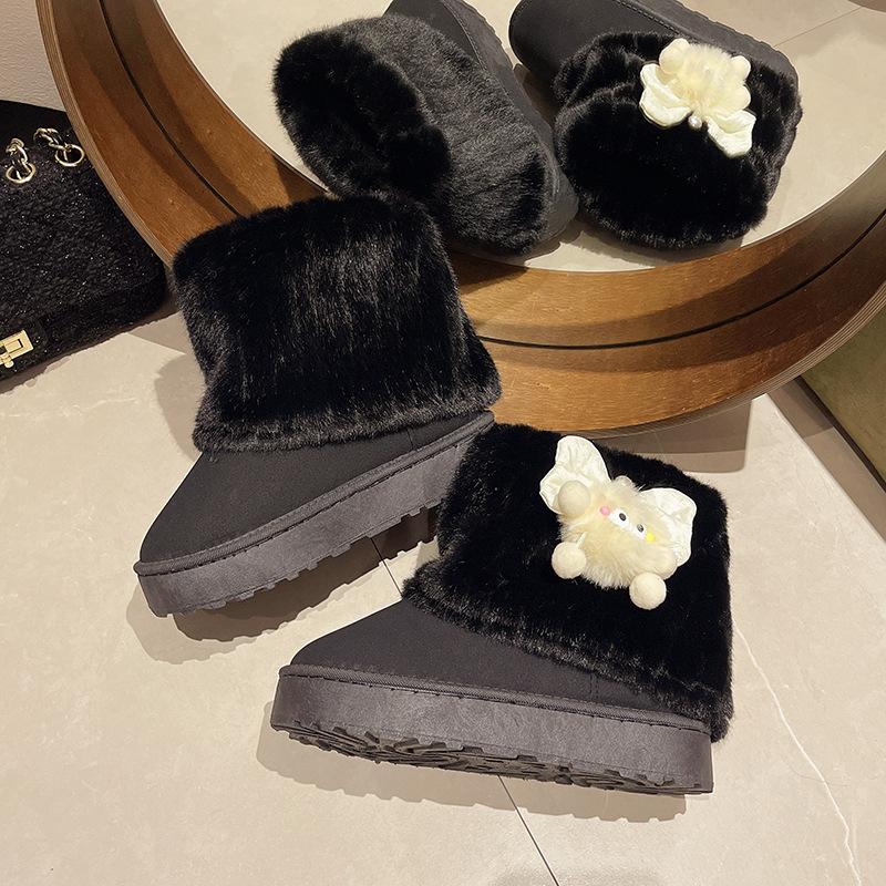Women Snow Boots 2026 Winter Plush Warm Anti Slip Comfortable Ankle Boots Fluffy Round Toe Platform Butterfly Knot Cotton Boots