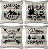 Happy Camper Pillow Cases Vintage Rustic Wood Background Inspirational Quotes Home Outdoor Decorative Cushion Cover Set of 4