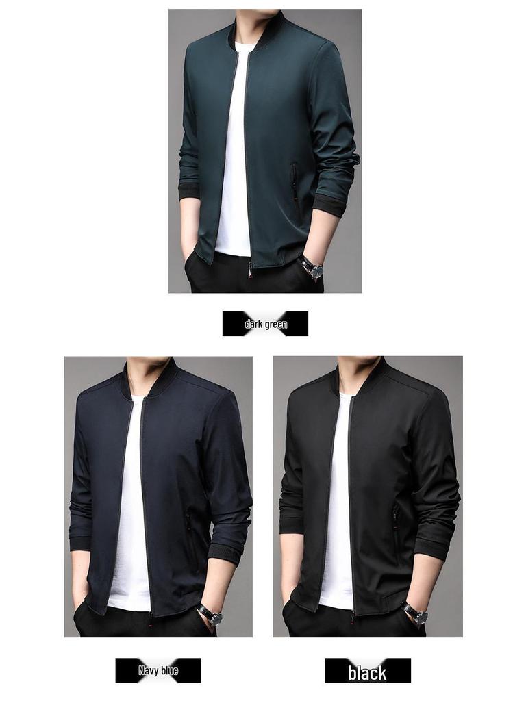 Autumn 2025 Men's Stand Collar Loose Fit Jacket - Urban Solid Color, Long Sleeve, Simple Style