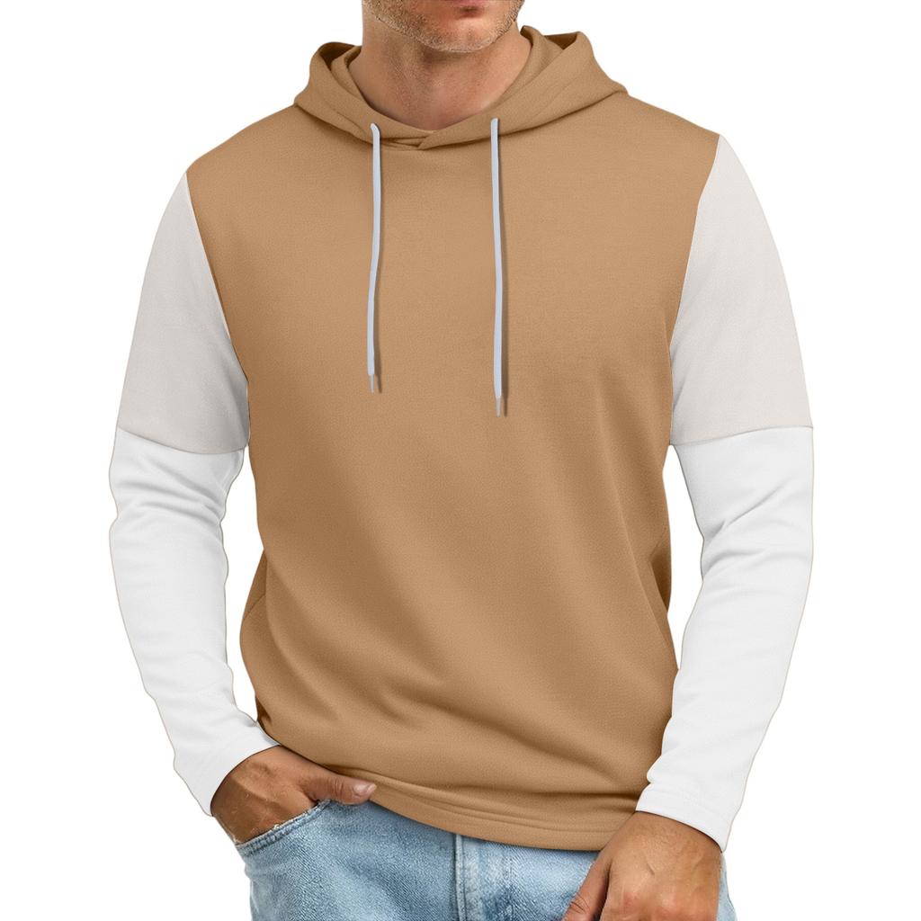 Men's Patchwork Sleeve Hooded Sweatshirt Light Casual Hooded Sweatshirt