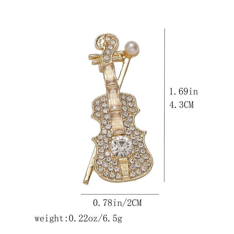 Creative Design Gold Color Crystal VIOLIN Pearl Brooches for Women Temperament Enfashion Zircon Pins Jewelry Suit Accessories