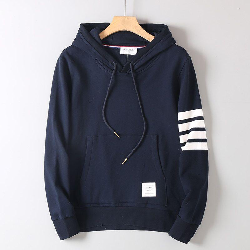 Four-Stripe Color-Woven Striped Hoodie Pullover Sports Casual Sweatshirt Unisex Couple's Outfit Trendy Brand Jacket