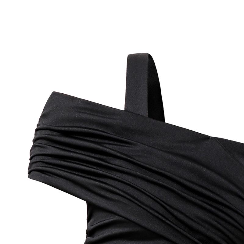 Girls' Princess Dress: 2025 Summer One-Shoulder Strappy Pleated Double-Layer Hem