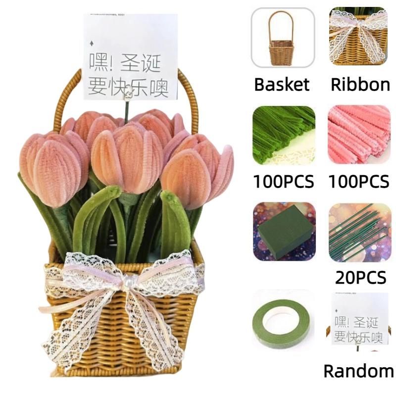 

Diy Handmade Tulip Rose Sunflower Bouquet Material Pack For Cryptic Twisted Stick Hair Root Hair Strips рожевий