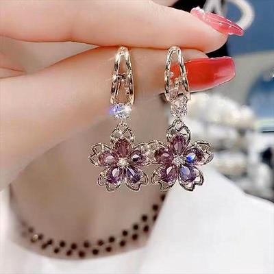 Eleganti Orecchini a Petalo in Cristallo Viola per Donna - Moda Primavera/Estate, Semplici, Eleganti, Ago d'Argento, Design Super Fatato a Fiore