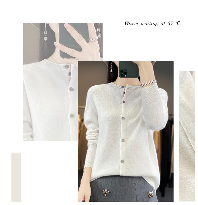 Women's Wool Cardigan: Autumn/Winter Round Neck Long Sleeve Knit Sweater, Slimming & Loose Fit
