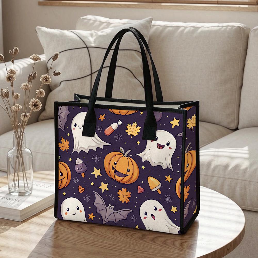 Cute Halloween Tote Bag Ghost Pumpkin Printed Handbag for Daily Use