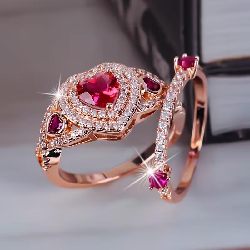 Romantic Couple Rings for Lover s Fashion Men Ring Cute Women Zircon Rhinestones Rings Set Wedding Band no. 6