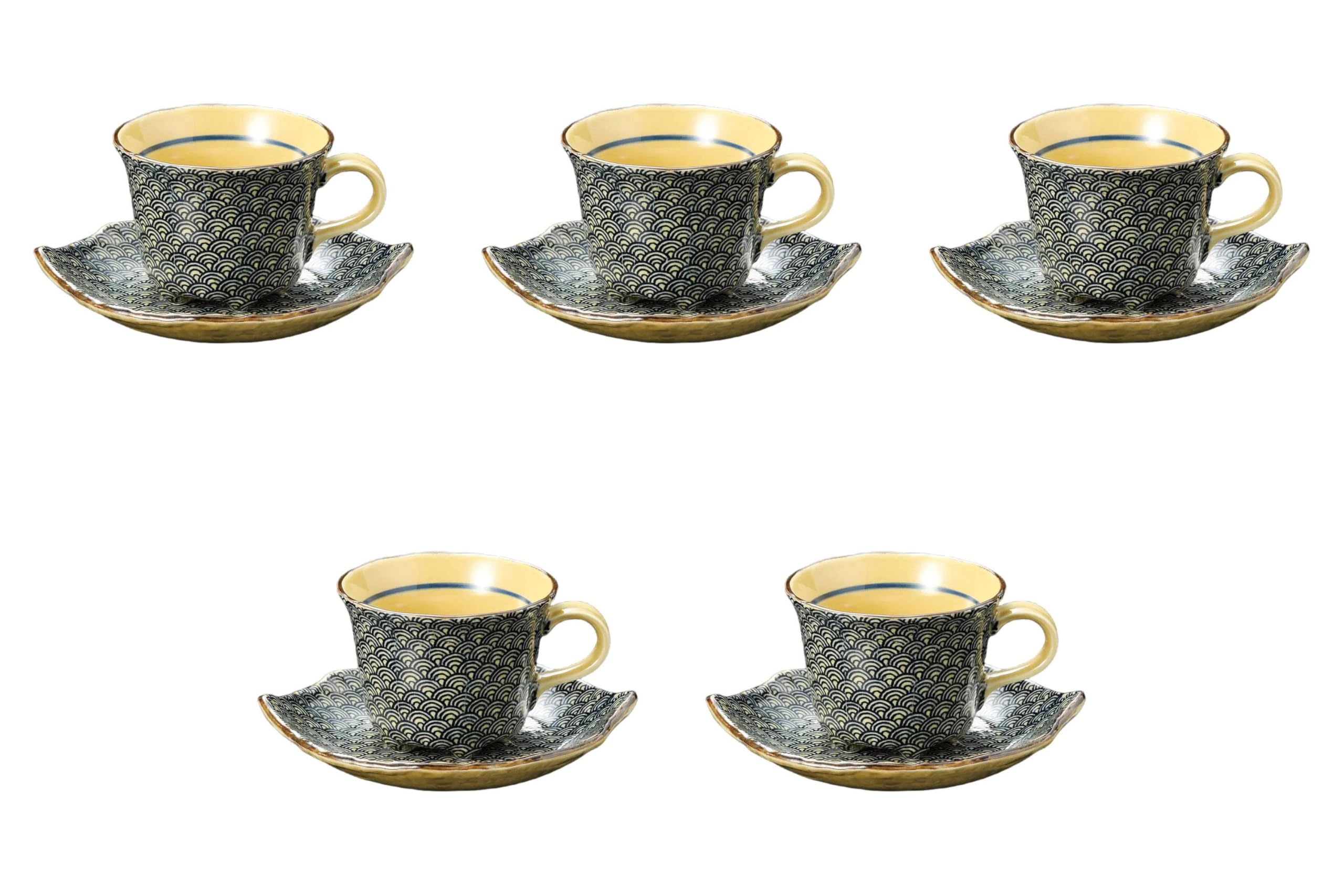 

Set of 5 Seigaiha Coffee Cups and Saucers x 9 x Cups and Saucers Setomonohonpo [12 6.7cm, 210cc]
