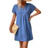 Ladies' Loose Comfortable Casual And Fashionable Summer Solid Color V-neck Tie Buckle Dress