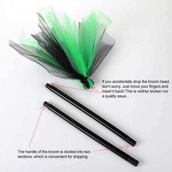 Party Photo Booth Props Halloween Witch Broom Prop, Detachable Mesh Wizard Broomstick for Spooky Costume Accessory Cosplay Stage Performance,