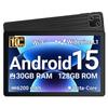 Android 15 Tablet, 10.1 Inch, 30GB+128GB, 6200mAh Battery, Keyboard Mouse Set, WiFi 6