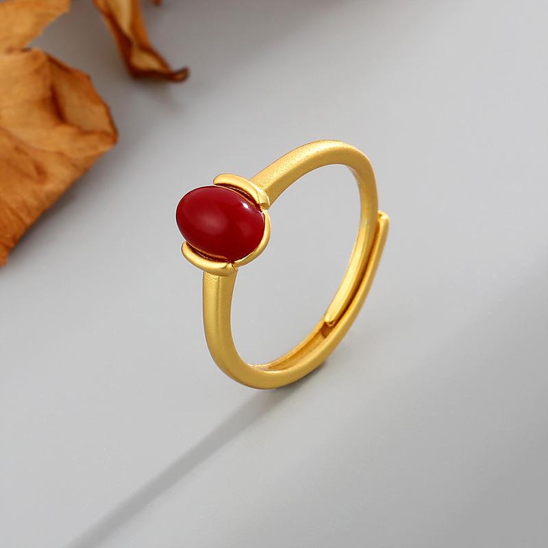 100% 925 Sterling Silver Jewelry Simple Red Onyx Adjustable Wedding Silver Rings for Women Girls Fashion Anel De Prata Bijoux