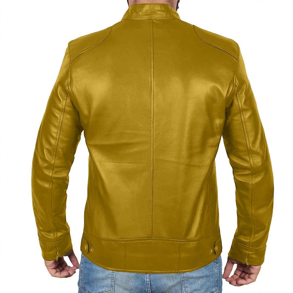 Herren Retro Slim Fit Stehkragen Motorradjacke mit Mehreren Taschen für Frühling/Sommer