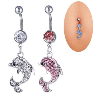 1 Stück Bauchnabelpiercing Sexy Piercing Glänzende Strasssteine Nicht-allergisch Dekoratives Geschenk Delfin Anhänger Bauchnabelring Körperschmuck für den täglichen Gebrauch