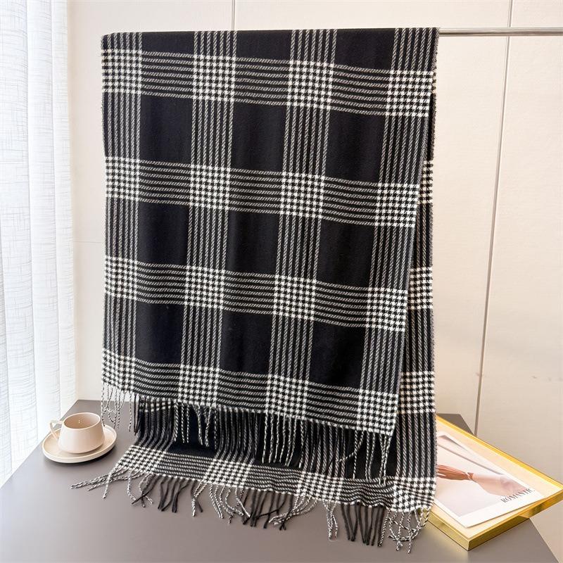Unisex Faux Cashmere Plaid Tassel Scarf Warm Winter Fashion Accessory
