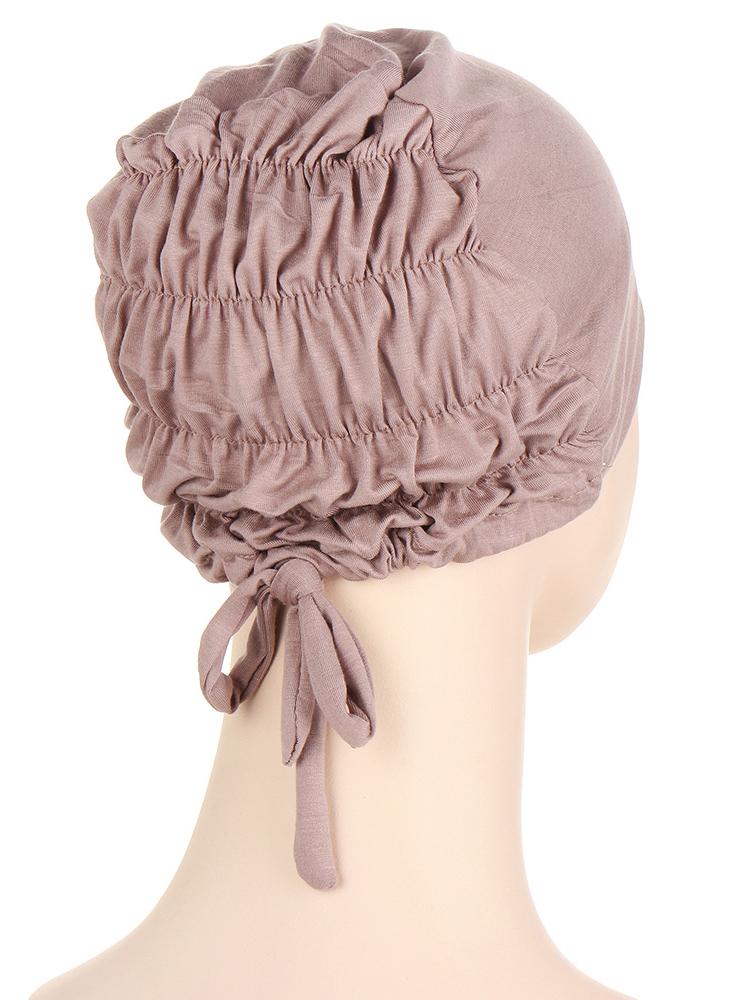 Fashion Muslim Hijab Cap Women's Ruffled Stretch Cotton Under Scarf Turban Caps Tie Strap Lining Satin Silk Islam Headscarf