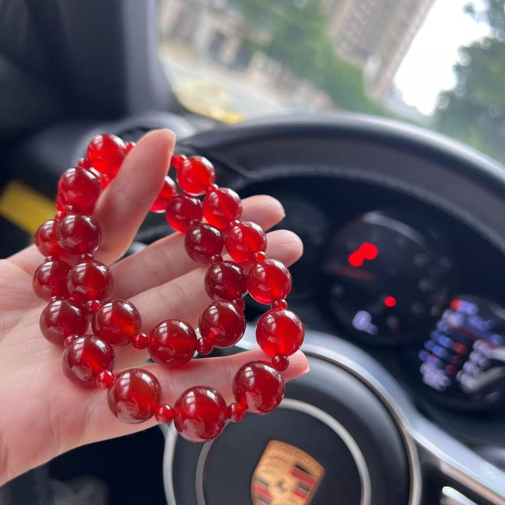 7A High-quality, ice-clear, new pigeon-blood red natural carnelian bracelet, necklace, and string of beads Authenticity guaranteed, re-inspection