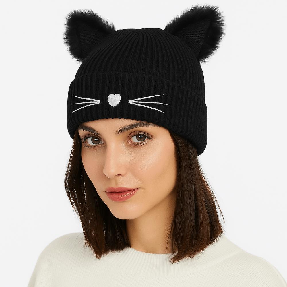 Wool Knitted Pullover Hat Warm Cold Hat Fashion Cat Ears Beanies Autumn