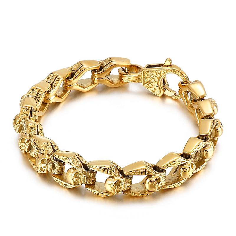 Kalen 13mm Gold/Black Color Skull Combination Bracelet Men's Chunky 316L Stainless Steel Jewelry Gothic Black Accessories Gift