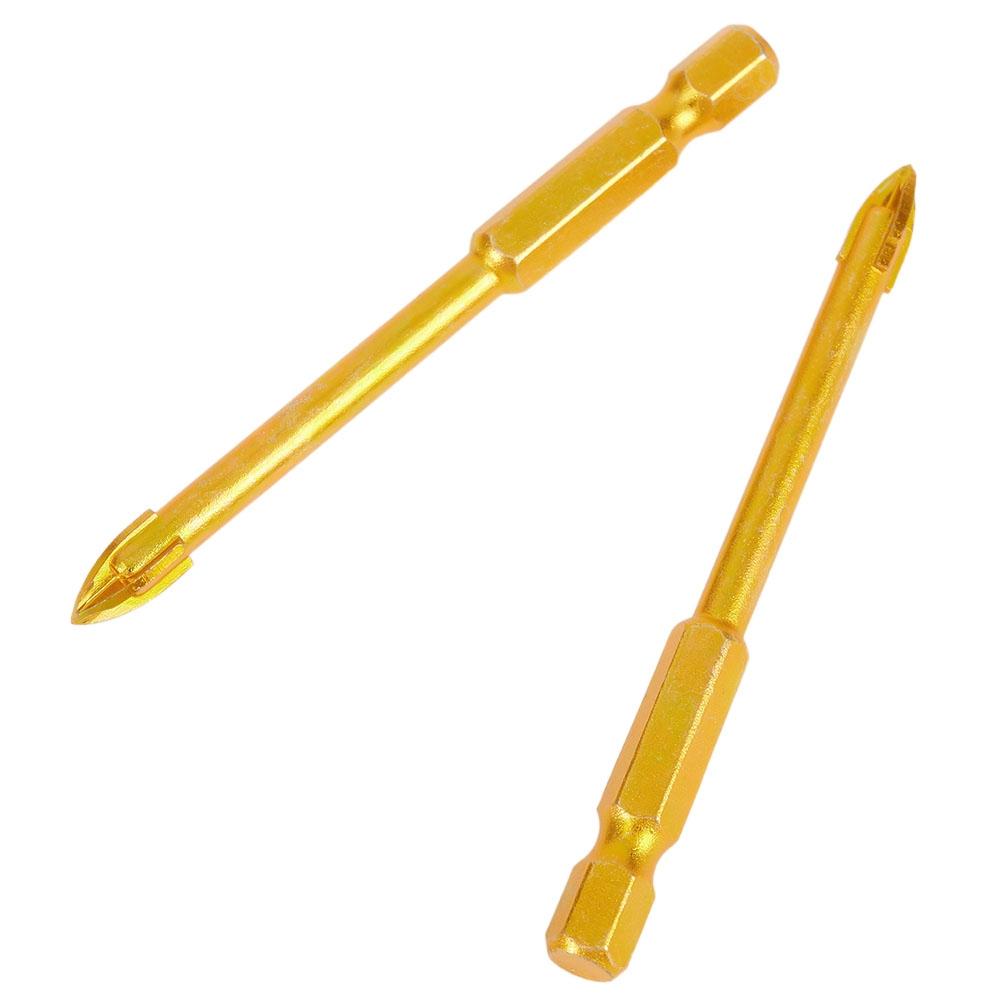 10x 1/4 Hex Shank Titanium-Ceramic Tile Marble Glass Drill Bit Cross Spear-Head