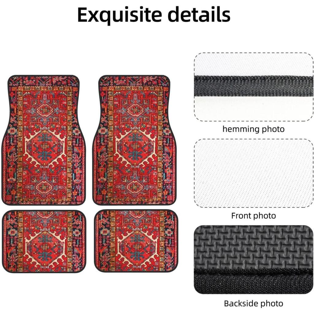 Car Floor Mats Set Of 4, Oriental Turkish Persian Carpet Front And Back Rug Mats Decorative Universal For Cars SUV Trucks Vans