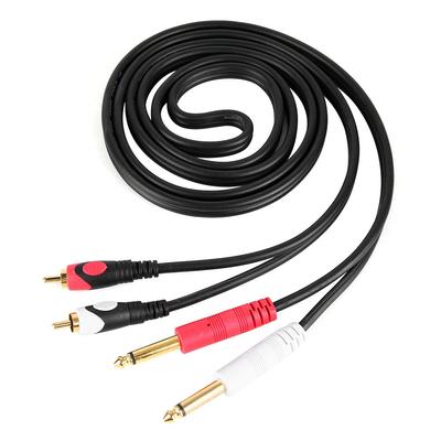 For 2RCA til Dobbel 6.35 Grensesnitt Lyd Gitar Linje Dobbel Hannplugg Kabel