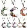 Vintage Handmade Wire-Wrapped Amethyst Moon Pendant Necklace with Colorful Crushed Stone Beads