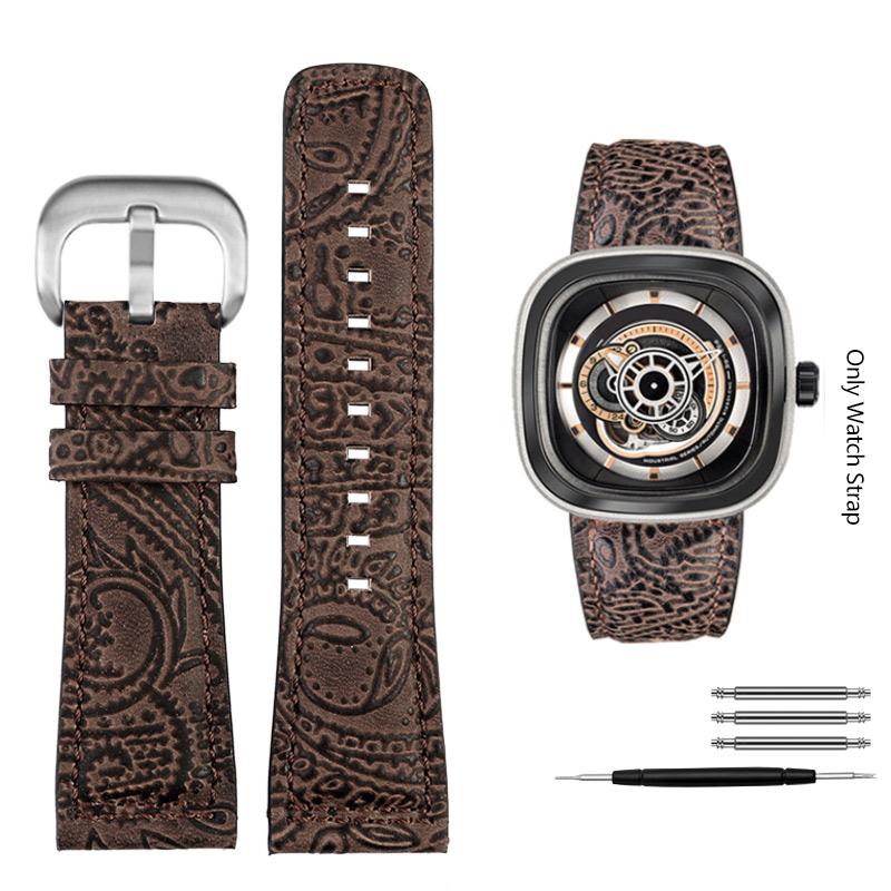 For Bracelet For Seven Friday Watch Strap Men's Square Mechanical M2/02 M3 T2 S1 Vintage High Quality Pattern Leather Watchband 28MM